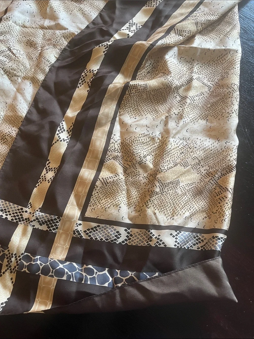 Talbots Brown and Cream Patterned Silk Scarf